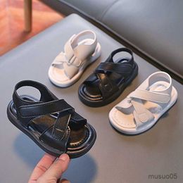 Sandals Casual Girls Boys Summer Shoes Solid Leather Hook Loop Toddler Children Sandals Soft Non Slip Footwear Kids Sandals Flats