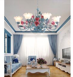 Chandeliers Blue Colour Art Deco Floral Chandelier Lamp Lustre Light D90cm H55cm Hanging Fixture E14 D70cm Decoration