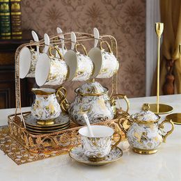 Coffee Tea Tools New nordic noble bone china coffee pot cup coffee saucer sugar bowl set luxury ceramic mug top-grade teaspoon free shipping P230508