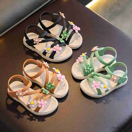 Sandals Summer Girls Sandals Flower Simple Cute Pink Green Children Sandals Toddler Baby Soft Casual School Girl Shoes