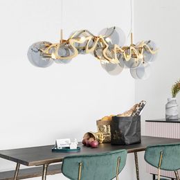 Pendant Lamps Living Room Luxury Round Light Grey / White Glass Lustre Gold Iron Led Lamp Hanging
