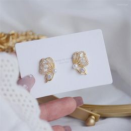 Stud Earrings 2023 Sell Fine Micro Inlaid Zircon Pearl Gentle Temperament Butterfly Fairy Female Daily Gift Wholesale