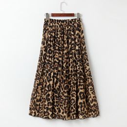 Skirts Pleated Chiffon Leopard Skirt Women Vintage Bohemia Snake Skin Party Long Skirt Casual Elastic High Waist Maxi Beach Skirts 230508