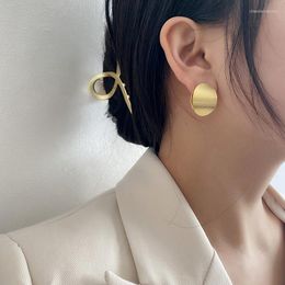 Stud Earrings WTLTC Gold Colour Big Double Side For Women Minimalist Brushed Oval Coin Front Back Large Studs
