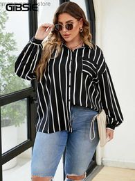 Women's Blouses Shirts GIBSIE Plus Size Women Shirt 2022 Striped Long Sleeve Button Up Blouse Big Size Women Spring Fall Casual Korean Shirt Tops T230508