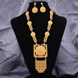 Necklace Earrings Set Ethiopian Gold Color For Women Girls Bridal Jewelry African Dubai Arabic Marry