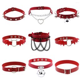 Choker Punk Gothic Red Pu Leather Heart Cross Round Necklace For Women Spike Rivet Neck Jewellery Chocker Sexy Collar Necklaces