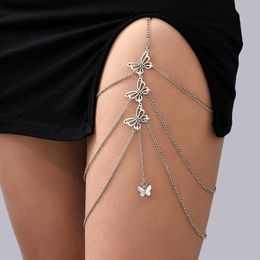 Belly Chains Fashion Female Insect Butterfly Leg Chain For Women Body Jewellery Beach Style Ladies Silver Colour Metal Multilayer Thigh Chain Z0508
