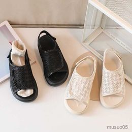 Sandals Summer Mesh Plaid Children Sandals Casual Solid Hook Loop Girls Boys Flat Sandals 2023 Soft Sole Footwear Kids Beach Shoes