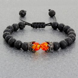 Chain Black Lava Stone Crown Charm Tiger Eye Beads Bracelet For Men Women Braided Bracelets Handmade Adjustable Jewelry Pulseira 230508