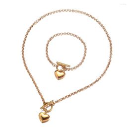 Necklace Earrings Set MinaMaMa Style Stainless Steel Round Chain Heart For Woman Toggle Bracelet Sets