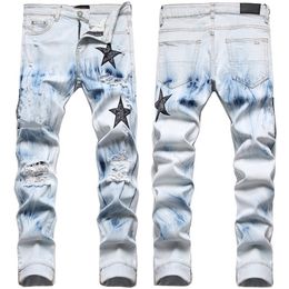 Jeans uomo Men's Distressed Ripped Skinny Jeans Mens Jeans Slim Motorcycle Moto Biker Causal Mens Denim Pants Hip Hop Men Jeans