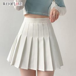 Skirts WAYOFLOVE All Season Pleated Skirts For Women White High Waist Y2K A-line Kawaii Skirt For Girls School Sexy Mini Pleated Skirts 230508