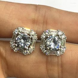 Stud Earrings Classic Silver Colour Princess Cut White Zircon For Wedding Band Bridal Crystal Fashion Jewellery