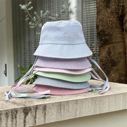 Hats Seersucker Fisherman Caps Kids Classic Designer Simple Stripe Sunbonnet Children Fashion Beach Sun Protection Bucket Hat Domil