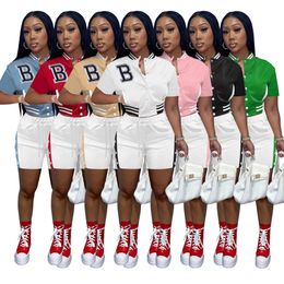 European and American women's summer Colour baseball suit two-piece pants breasted with pocket sports suit women
