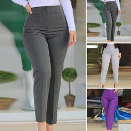 Women's Pants Women Suit High Waist Pleated Pockets Business Trousers Ninth-Length Lady Solid Colour Straight Leg