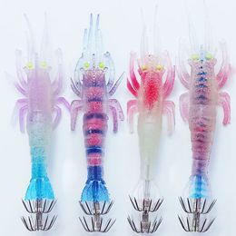 Baits Lures 4pcs lot Soft Shrimp Squid Hook 10g11cm Luminous Fishing Lure Artificial Bait Glow Octopus Cuttlefish pesca Tackle 230508