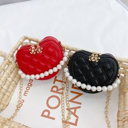 Handbags Children's Small Round Crossbody Bag Fashion Baby Girls Mini Heart Shoulder Bags Pearl Chain Kids Coin Purse Handbags Wallet 230508