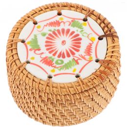 Dinnerware Sets Round Basket Lid Fruit Woven Storage Baskets Rattan Candy Tea Holder
