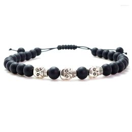 Charm Bracelets Design Skull Braiding Men Natura 6mm Black Stone Beads For Women Jewelry