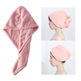 Towel Girl Hair Drying Hat Quick-dry Cap Bath Coral Fleece Solid Super Absorption Turban Dry