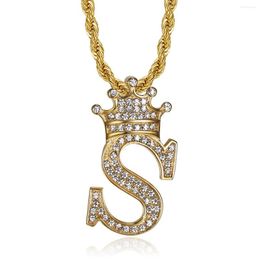 Pendant Necklaces Hip Hop Iced Out Crown Alphabet Initials Name Letters Necklace & Chain Gold Colour Stainless Steel For Women Men