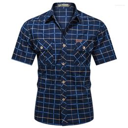 Men's Casual Shirts Fashion Cotton Summer Men Plus Size 5XL Plaid Short Sleeve Turn-down Collar Military Style Male Clothing