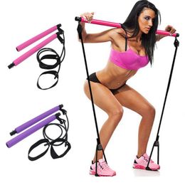 Resistance Bands Fitness Exercise Bar Kit Gym Pilates With Band Traction Device For Yoga Rope