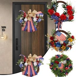 Decorative Flowers Idyllic Fourth Of July Wreaths Patriotic American Handmade Memorial Day Holiday Artificial Garland