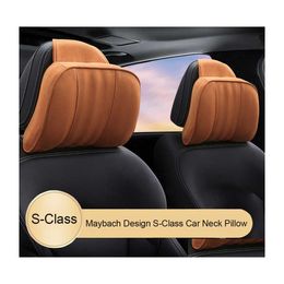 Seat Cushions Car Headrest Maybach Sclass Tra Soft Pillow Suede Fabric Comfortable Neck Cushion Support For 1Pc Drop Delivery Mobile Dh45S