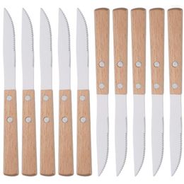 Dinnerware Sets Drmfiy 4/6/10Pcs Natural Wood Handle Steak Knives Cutlery Set 304 Stainless Steel Dinner Knife Kitchen Silverware