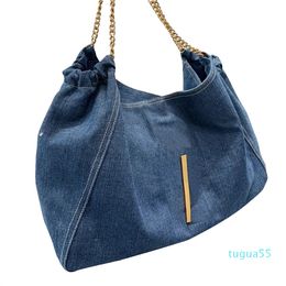 Denim Shopping Tote Bag Fashion Shoulder Bags Large Capacity Women Travel Handbags Gold Metal Chian Big Letter Hardware