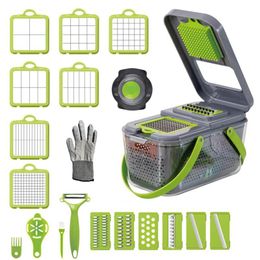 Processors 23 in 1 vegetable cutter transparent storage box vegetable cutter salad shredder cutter kitchen multifunction slicer manual sal