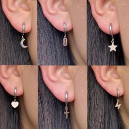 Hoop Earrings Punk Stainless Steel Small Huggie Star Moon Dangle For Women Men Fashion Geometric Heart Butterfly Pendant Earring