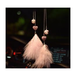 Interior Decorations Car Pendant Water Bell Feather Rearview Mirror Hanging Ornament Bling Pink Decoration Accessories For Girls Dro Dh2Lw