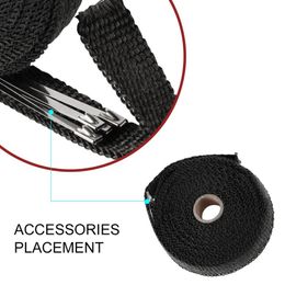 5M Roll Fibreglass Heat Shield Motorcycle Exhaust Thermal Tape Header Pipe Heat Wrap Tape Thermal Protection with Stainless Ties