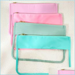 Storage Bags Customized Clear Flat Nylon Pouch Pvc Waterproof Cosmetic Bag With Zippered Lavender Embroidery Letters Pouchbag For Wo Dhj67