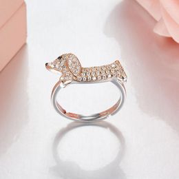 Cluster Rings Baoyocn Fashion Real S925 Sterling Silver Dachshund Puppy Finger Ring Adjustable Size For Women Girls Cute Fancy Dog Pet