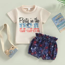 cute baby girls clothing sets European style infant letter short sleeve T-shirt starry sky lantern shorts 2pcs clothes suit summer children casual outfits S2204