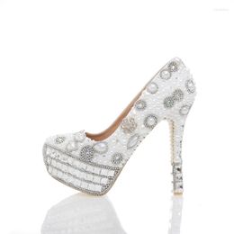 Dress Shoes White Pearl Crystal Wedding Bridal High Heels Sexy Banquet Party Prom Rhinestone Platform Special Event Pumps