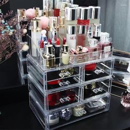 Storage Boxes Desktop Cosmetic Box Fashion Light Luxury Transparent Acrylic Dormitory Drawer Lipstick Rack Dresser 32x20x9.2cm