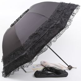 Umbrellas Sun Protection Lace Parasol Girl Woman Sunscreen Korean Three Folding Anti UV Princess Windproof Umbrella Paraguas Decoration 230508