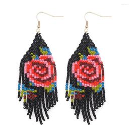Dangle Earrings Go2Boho Arrival Black Classic Rose Hook Jewellery Woven Miyuki Beads With Tassel Bohemia For Women