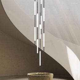 Pendant Lamps Modern Strip Black Gold Minimalist Atmospheric Staircase Chandelier LED Lighting Villa Living Room Dining