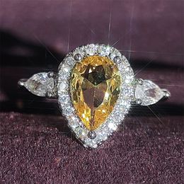 Yellow water drop pear-shaped zircon ring trend Women's business events evening party nightclub accessories luxury Jewellery