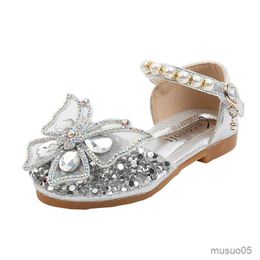 Sandals Kids Girls Sandals Sequin Lace Bow Shoes Cute Pearl Princess Dance Single Casual Shoe Children's Party Wedding Summer