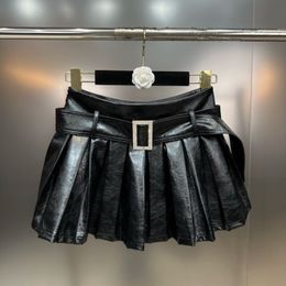 Skirts PREPOMP Winter Arrival High Waist Diamonds Buckle Belt Black Pu Short Pleated Skirt Women GH116 230508