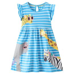 Girl s Dresses Jumping Metres Summer Princess Girls Stripe Animals Print Selling Sleeveless Toddler Birthday Frocks Costume Kids 230508