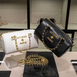 Cheap Purses on sale Brand Personalised Genuine Leather Pillow Bag Cowhide Small Fragrance Fashion Golden Ball Chain Letter Cylinder